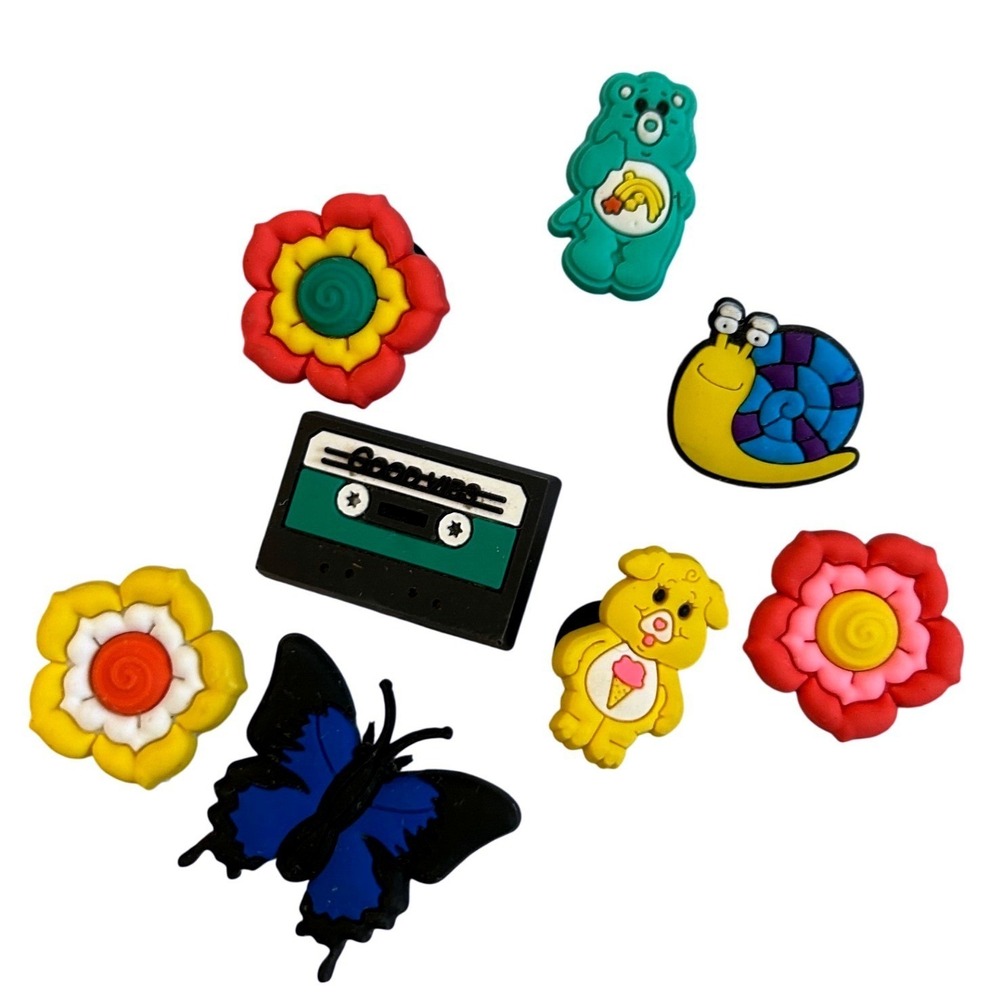 Crock Jibbitz Set Care Bears Charms Butterfly Flower Cassette Tape‎ Snail Qty 8